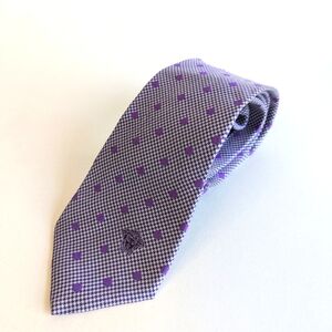 Versace Swiss Dot Print Tie Medusa Logo Motif Purple Gray Jacquard - 3" wide 59"